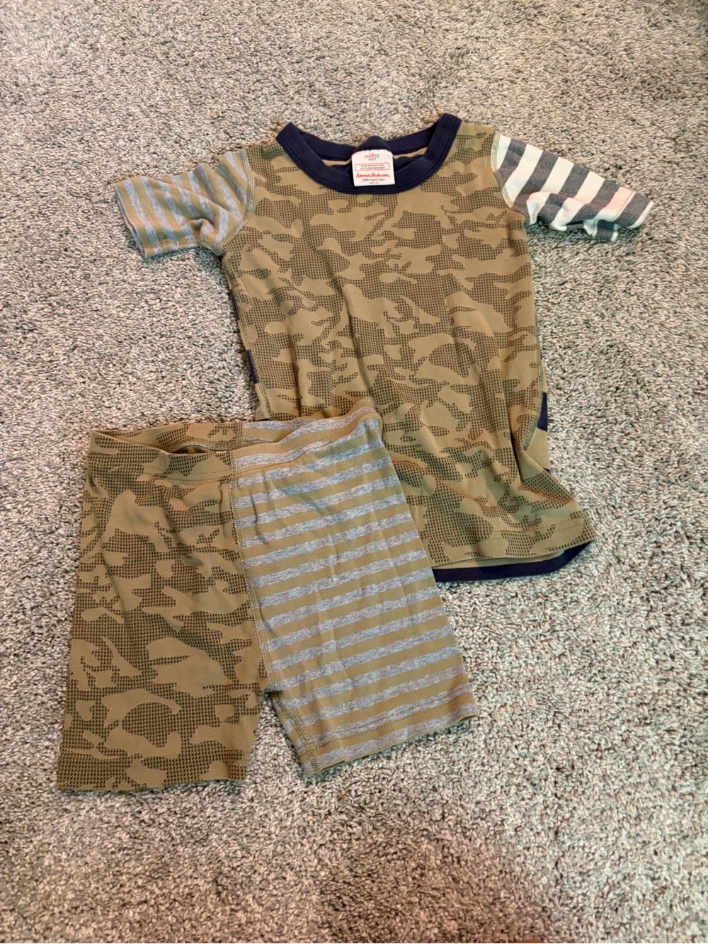 Hanna Andersson Boys Olive Camo and Stripe Pajama Set